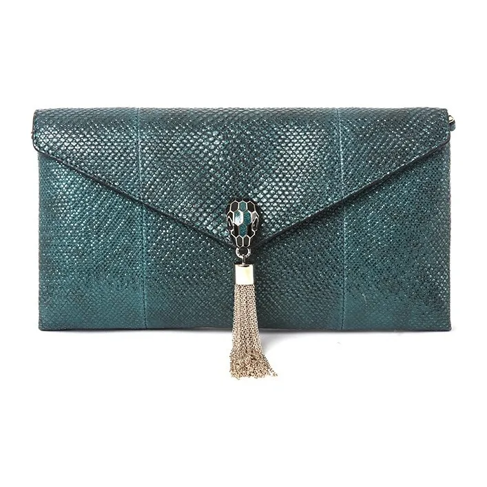 BVLGARI Snake Skin Clutch Women's Green-1