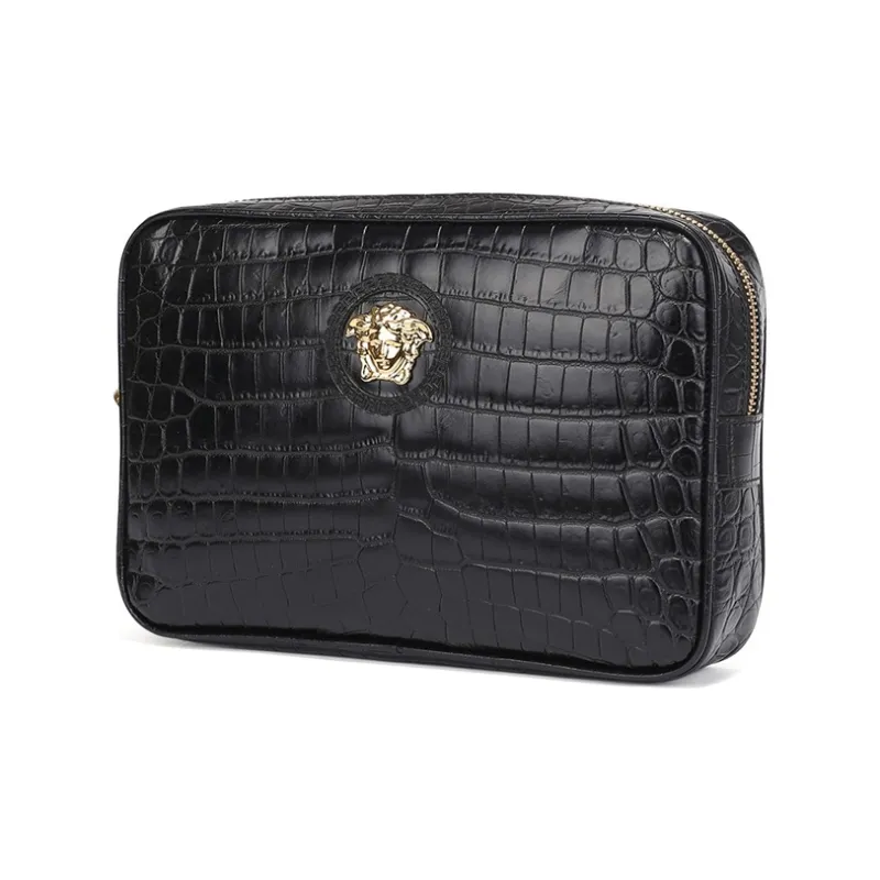 VERSACE Leather Camera Bag Clutch Men's Black-1