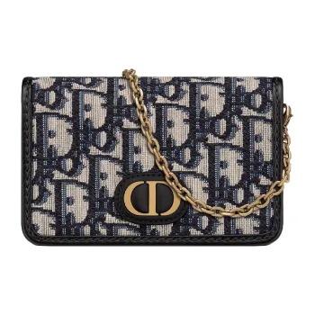 DIOR 30 Montaigne Fabric Chain Bag, One Shoulder, Crossbody Clutch Mini Women's Blue/Black
