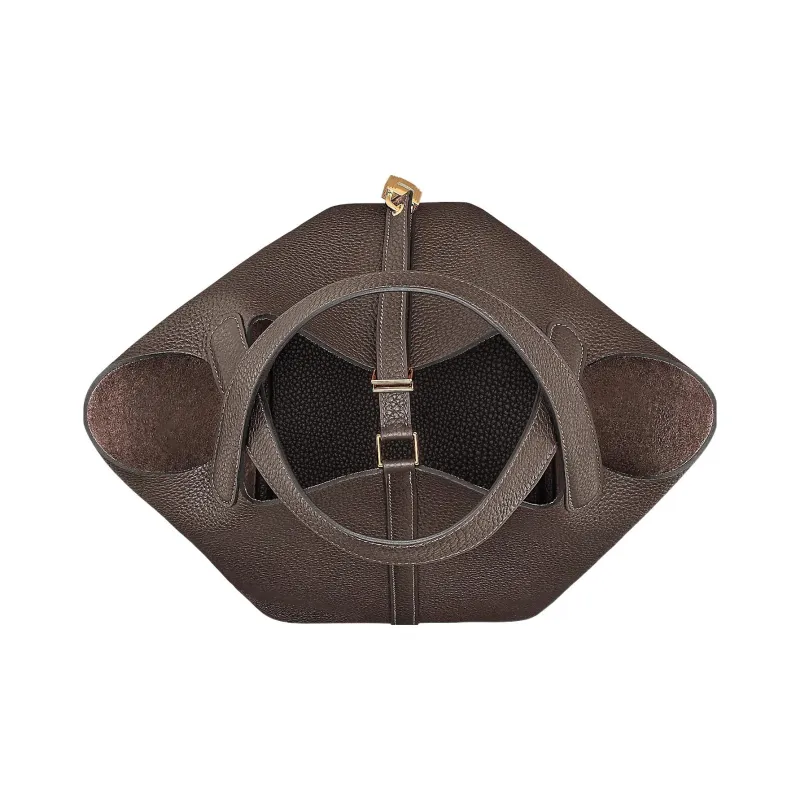 HERMES Picotin Lock Taurillon Clemence Leather Basket Bag, Bucket Bag, Handbag Women's 46 Ebene Ebony-6