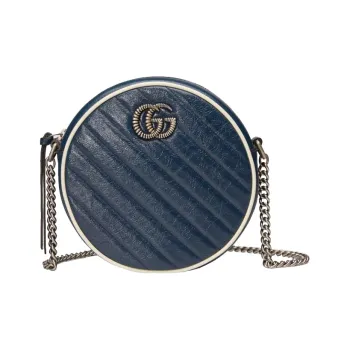 GUCCI Quilted Leather Round Bag, Shoulder Bag, Crossbody Bag Mini Women's Blue/White