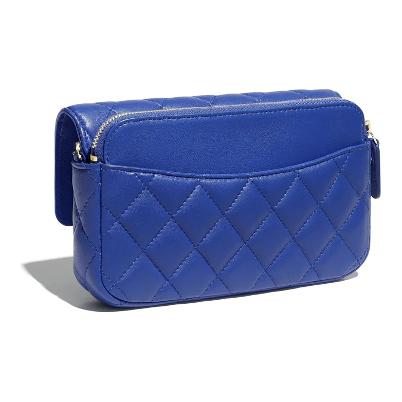 CHANEL Lambskin Crossbody Cell Phone Pouch Regular Women's Blue-1