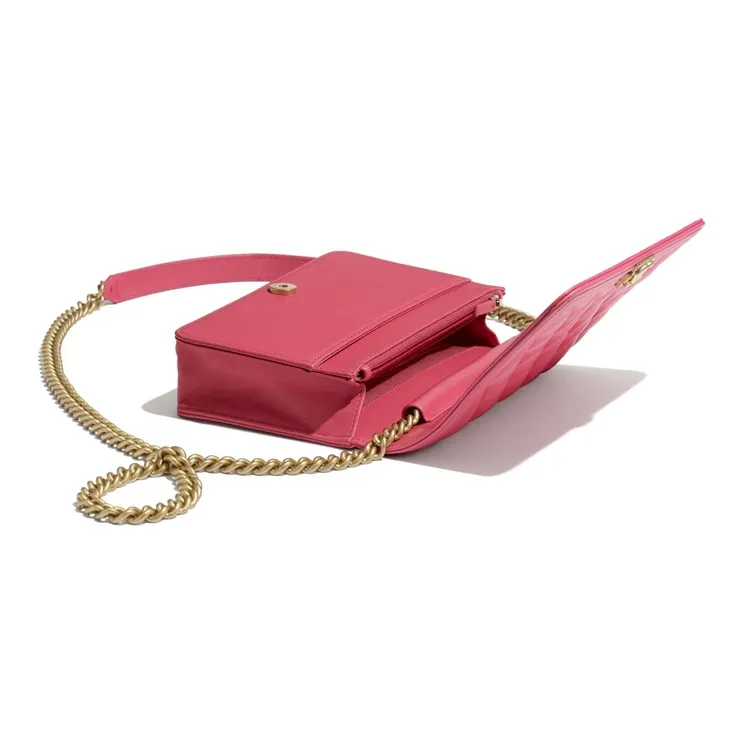 CHANEL Leboy Sheepskin And Gold Plated Metal Wallet, Shoulder Bag Women's Pink-3