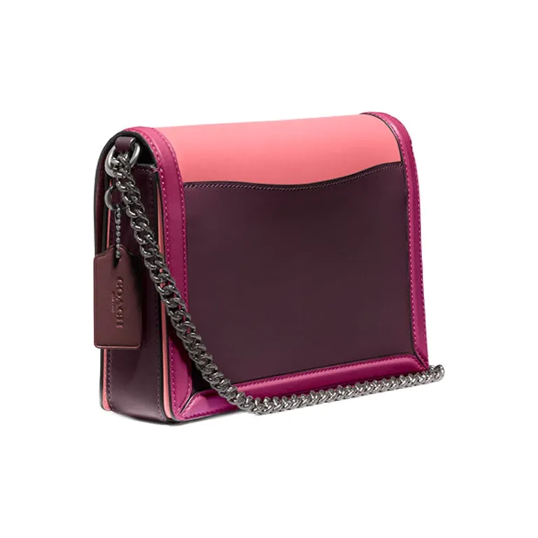 COACH Hutton Calfskin Shoulder Bag Crossbody Bag Small Size Women's Pink/Purple/Brown-1