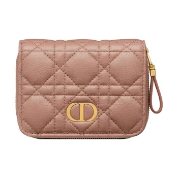 DIOR Caro Soft Calfskin Card Holder Wallet Women's Nude Pink