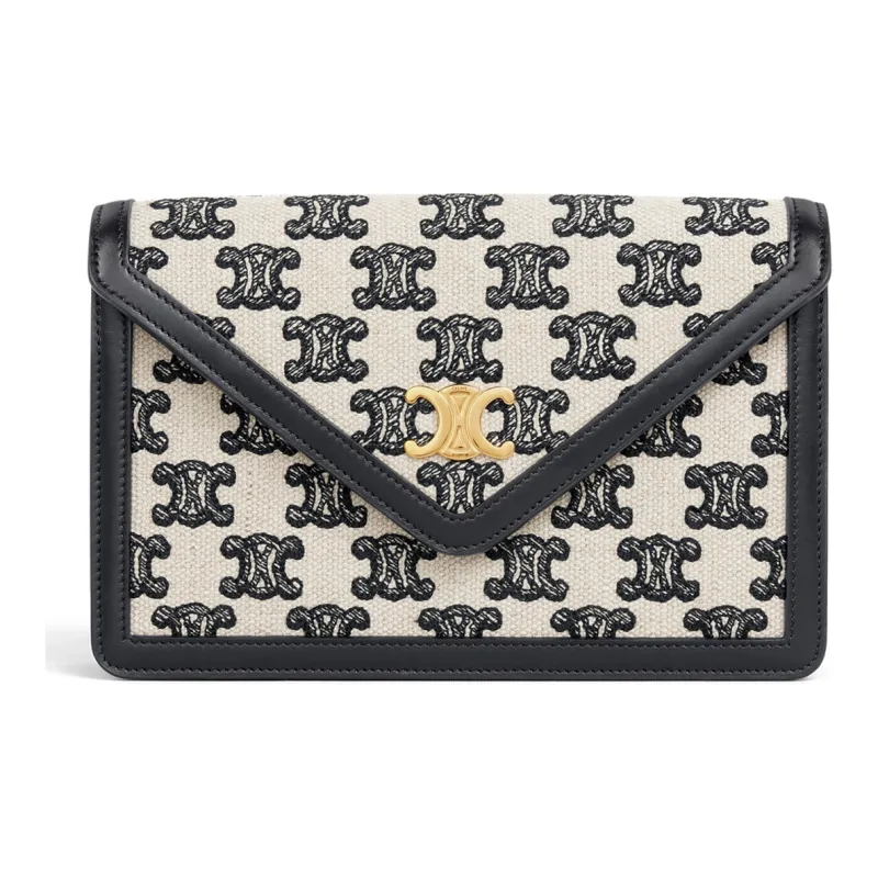 CELINE Triumphal Arch Fabric Crossbody Bag, Shoulder Bag Women's Black/White-0