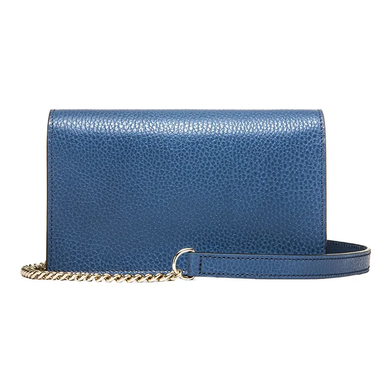 GUCCI Double G Leather WOC Chain Shoulder Messenger Bag Blue-2