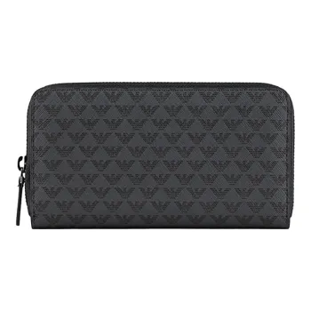 EMPORIO ARMANI Leather Zip Closure Clutch Coin Purse Wallet Men's Black