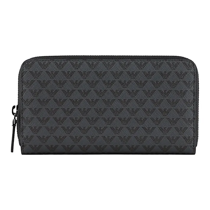 EMPORIO ARMANI Leather Zip Closure Clutch Coin Purse Wallet Men's Black-0