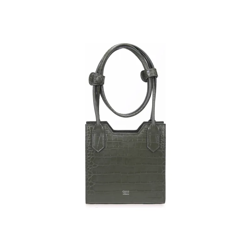 QULU Cow Leather Letter Bag Small Square Bag Shoulder Bag Crossbody Bag Women's Green/Beige-1