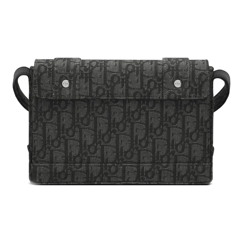 DIOR Jacquard Messenger Bag Shoulder Bag Crossbody Bag Small Size Men's Black-2