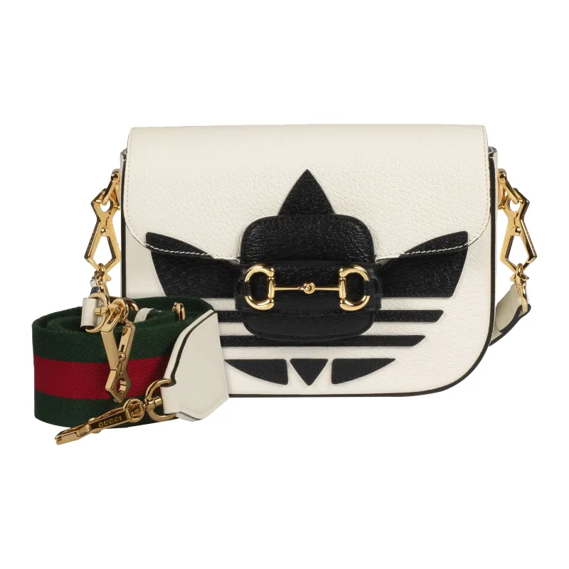 GUCCI Adidas Collaboration Horsebit 1955 Leather Shoulder Bag, Crossbody Bag Mini Unisex White-1