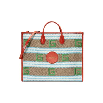 GUCCI Fabric With Leather Tote Bag Shopping Bag Handbag Regular Women's Red Green