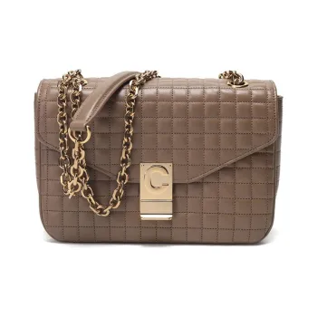 CELINE Cow Leather Chain Bag Shoulder Bag Regular Women's Light Camel