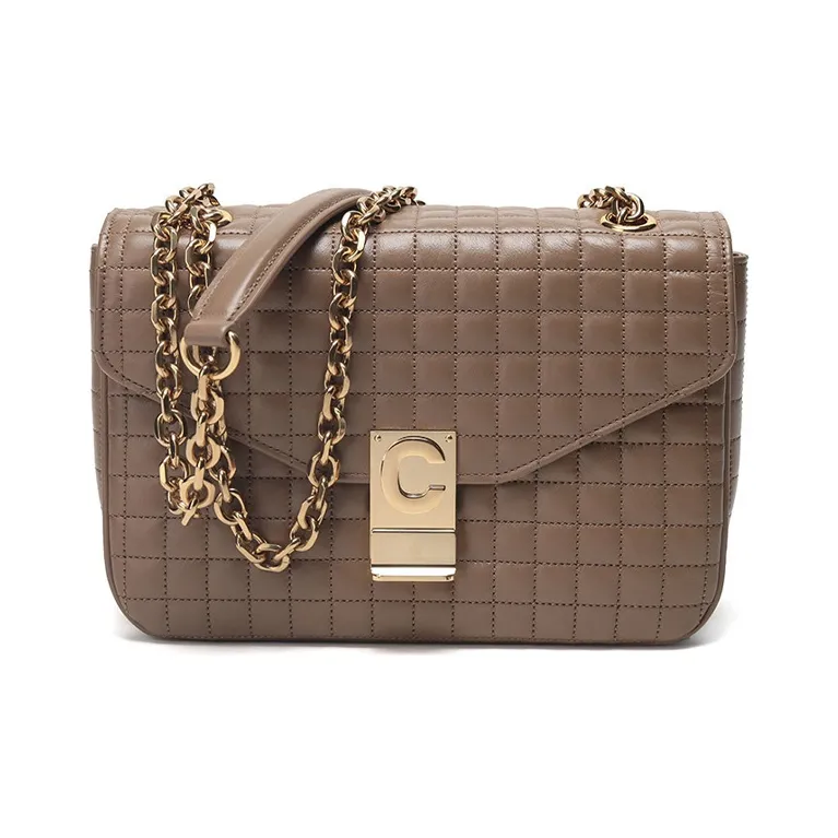 CELINE Cow Leather Chain Bag Shoulder Bag Regular Women's Light Camel-0