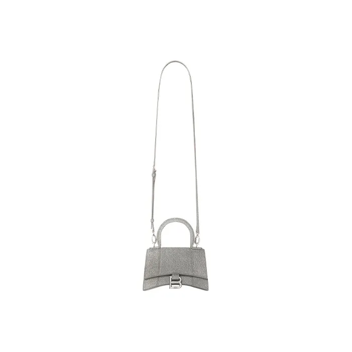 Balenciaga Hourglass Top Handle Bag Xs Sparking Material Gray-3