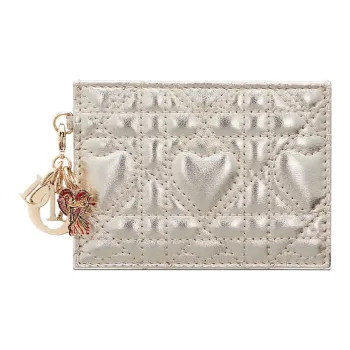 DIOR Lady Dior Sheepskin Wallet, Card Holder Women's Gold