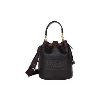 COACH Field Leather Crossbody Drawstring Bucket Bag Handbag Small Size Women's Black With Red