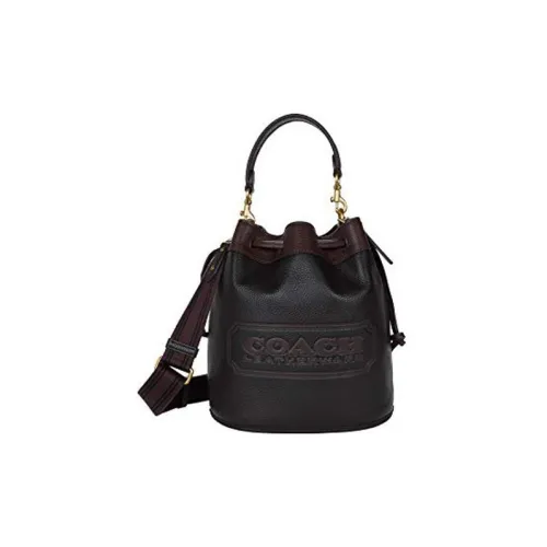 COACH Field Leather Crossbody Drawstring Bucket Bag Handbag Small Size Women's Black With Red