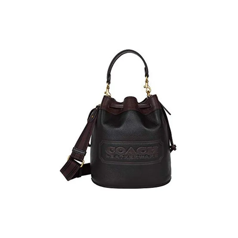 COACH Field Leather Crossbody Drawstring Bucket Bag Handbag Small Size Women's Black With Red-0