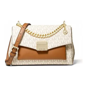 MICHAEL KORS Canvas Shoulder Bag, Crossbody Bag Medium Size Women's Brown With Vanilla Monogram