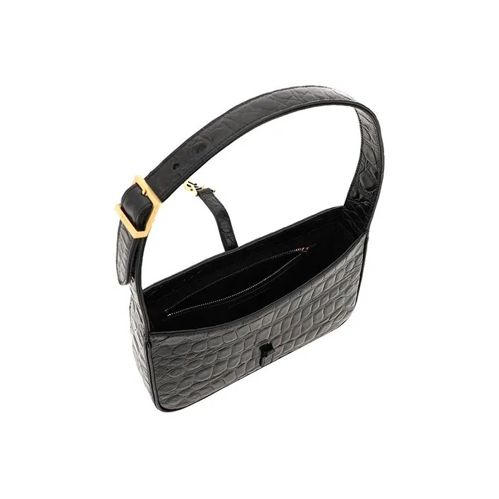 SAINT LAURENT LE5A7 Leather Shoulder Bag, Hobo Bag, Handbag, Shoulder Bag Medium Size Women's Black-5