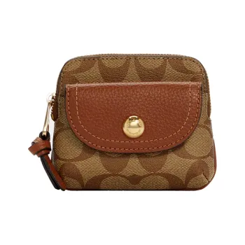 COACH Pennie Canvas Leather Coin Purse Mini Unisex Khaki