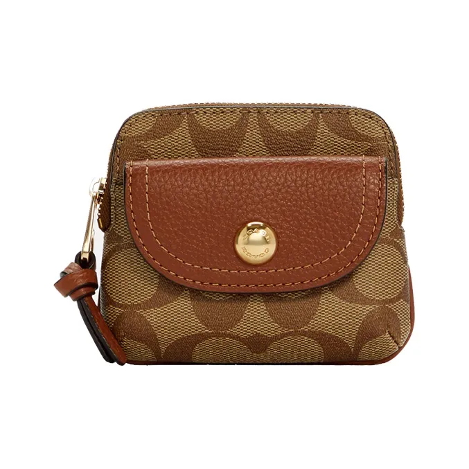 COACH Pennie Canvas Leather Coin Purse Mini Unisex Khaki-0