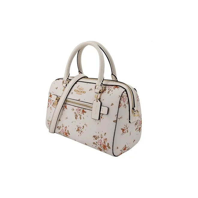 COACH Rowan Leather Boston Bag One Shoulder Handbag Crossbody Bag Medium Size Women's White-1