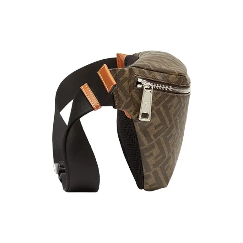 FENDI Coated Canvas With Leather Sling Bag Fanny Pack Men's Brown-1