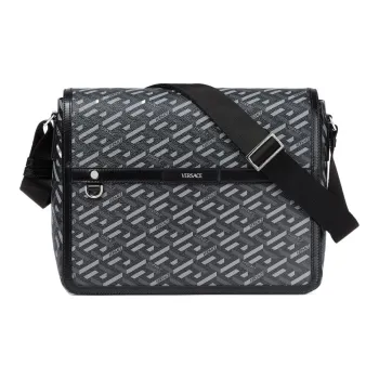 VERSACE VERSACE Cow Leather Patchwork With Polyurethane Messenger Bag Crossbody Bags Unisex Black