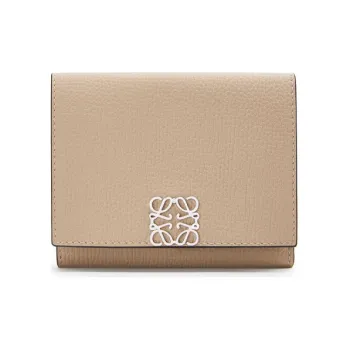 LOEWE Anagram Pebble Texture Calfskin Trifold Wallet Women's Sand