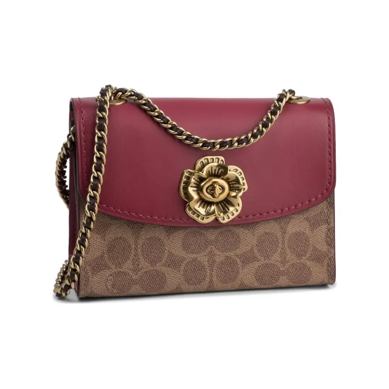 COACH Parker Canvas With Leather Shoulder Bag, Crossbody Bag Trumpets Women's Red & Brown-2
