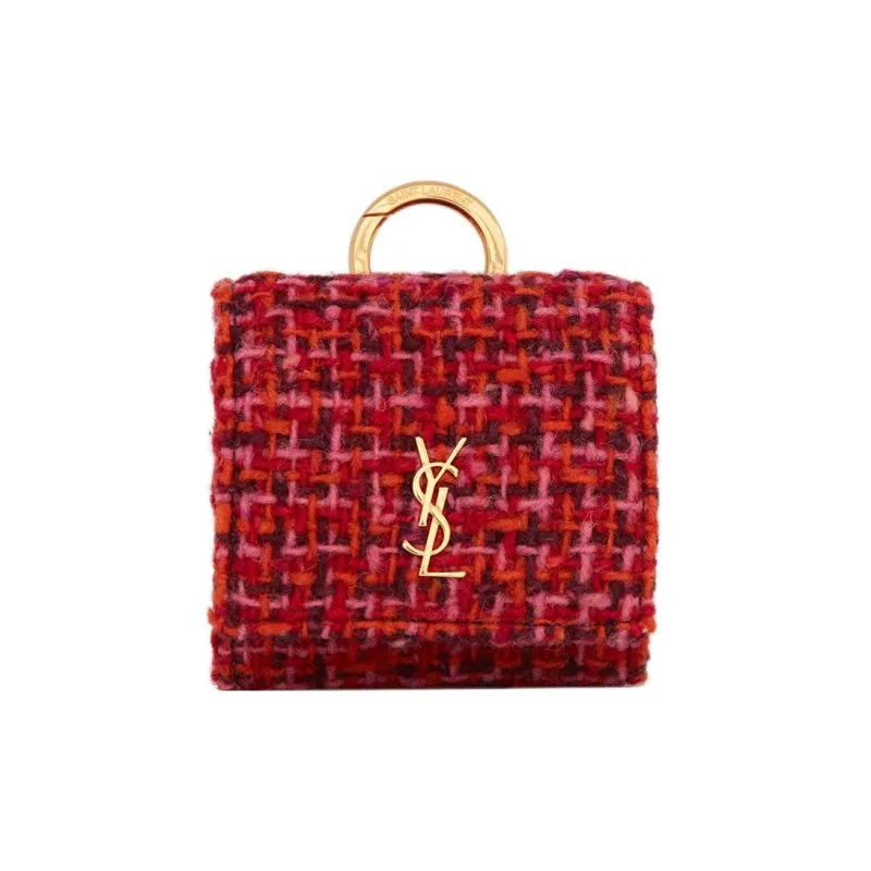 SAINT LAURENT Fabric Cow Leather Patchwork AIRPODS PRO Storage Case And Protective Sleeve Women's Red-0