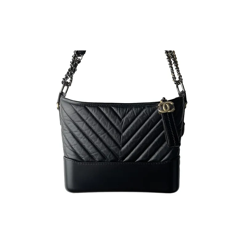 CHANEL Gabrielle Smooth Calf Leather Hobo Bag, Crossbody Bag, Shoulder Bag Women's Black-0