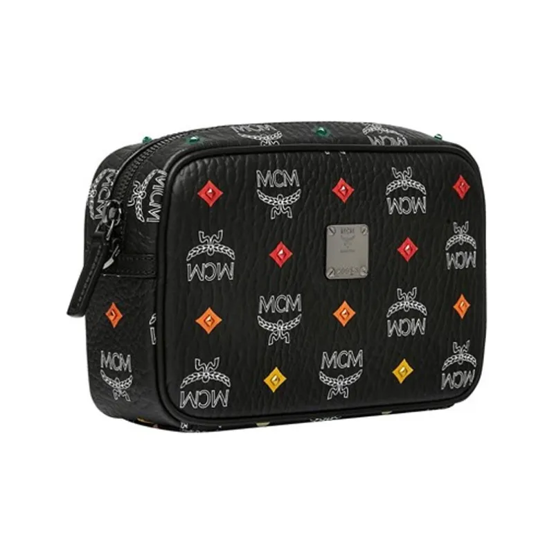 MCM Skyoptic Visetos Leather Handheld Crossbody Bag, Shoulder Bag Women's Black-1