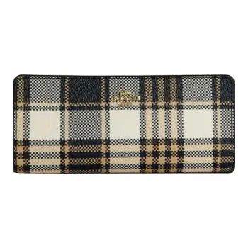 COACH Slim Wallet Smooth Pebbled Leather Card Holder Wallet Women's Black & Gray White