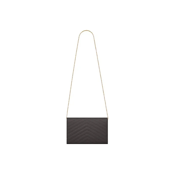 SAINT LAURENT Monogram Quilting Grained Embossed Calfskin Chain Wallet Shoulder Bag Crossbody Bag Women's Gray White-2