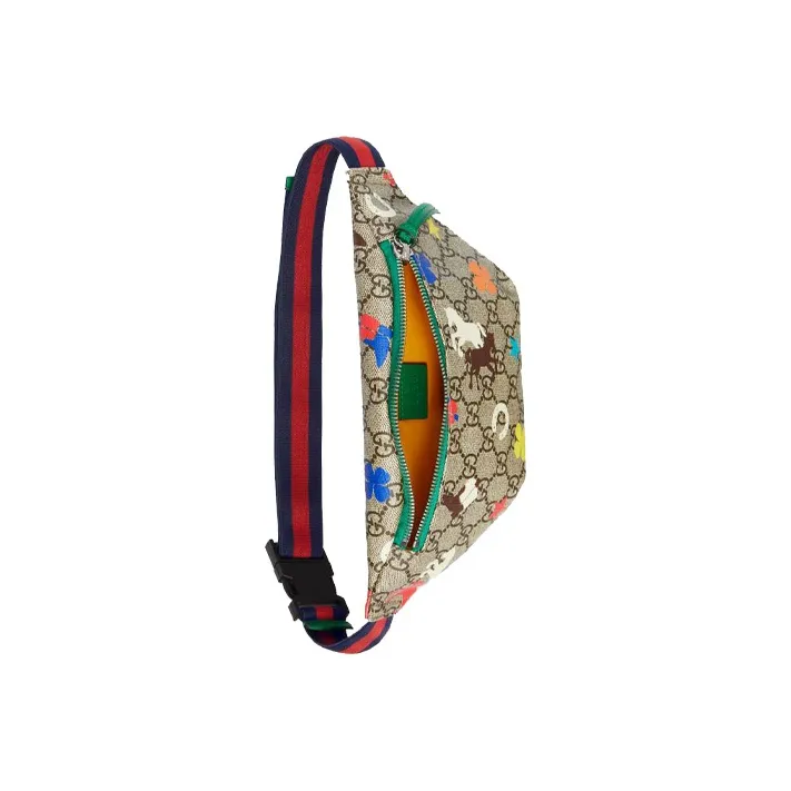 GUCCI Canvas With Leather Sling Bag Fanny Pack Regular Kids' Ebony/Green/Multicolor-2