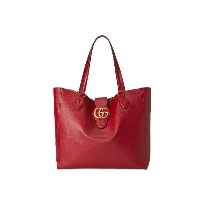 GUCCI Leather Tote Bag Shopping Bag Shoulder Bag Handbag Medium Size Women's Red-0