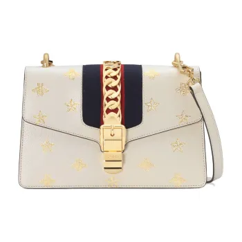 GUCCI Sylvie Leather Crossbody Handbag, Shoulder Bag Women's White