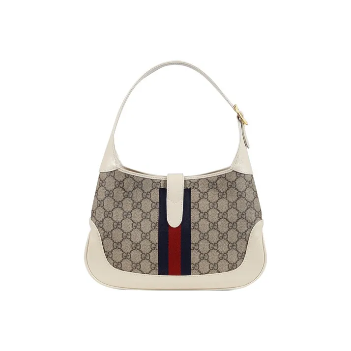 GUCCI Jackie 1961 Canvas With Leather Trim Crescent Shoulder Bag Shoulder Bag Women's White Brown Multicolor-1