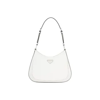 PRADA Cleo Shiny Leather Shoulder Bag Women's White