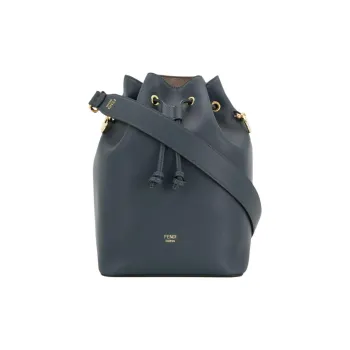 FENDI Calfskin Drawstring Bucket Bags Shoulder Bag Crossbody Bag Women's Blue Gray