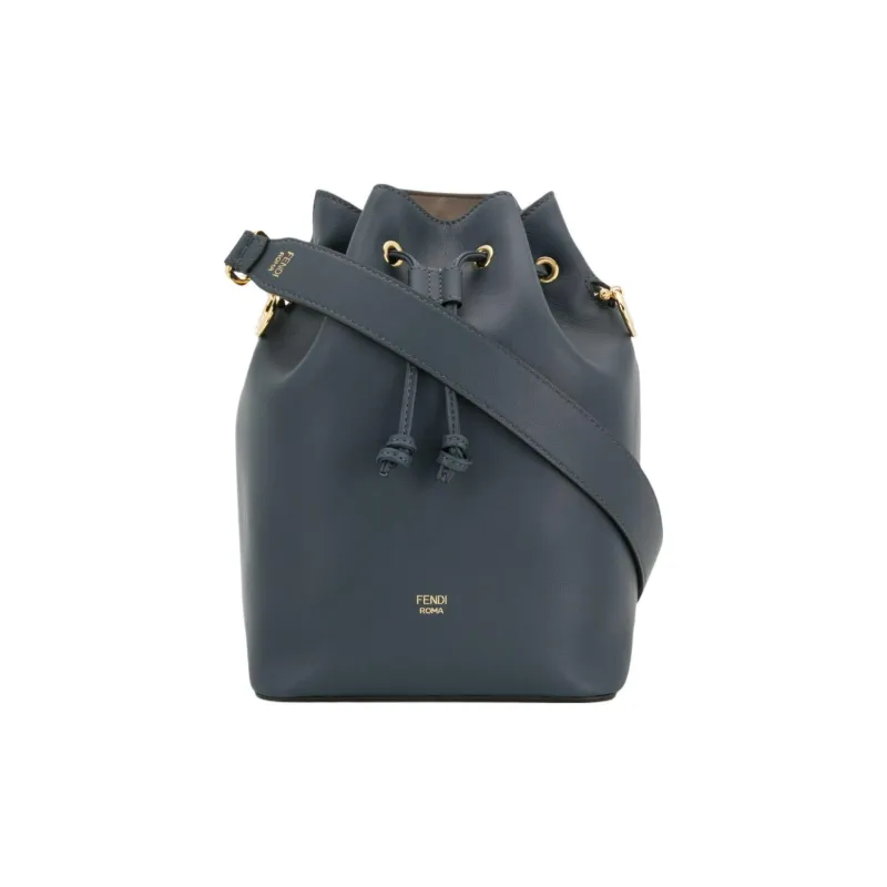 FENDI Calfskin Drawstring Bucket Bags Shoulder Bag Crossbody Bag Women's Blue Gray-0