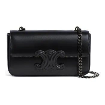 CELINE Triomphe Arc De Triomphe Allblack Shinny Smooth Cow Leather Shoulder Bag, Handbag, Shoulder Bag Women's Black