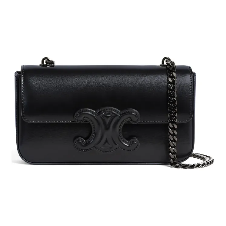 CELINE Triomphe Arc De Triomphe Allblack Shinny Smooth Cow Leather Shoulder Bag, Handbag, Shoulder Bag Women's Black-0