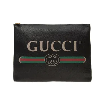 GUCCI Leather Clutch Medium Size Unisex Black
