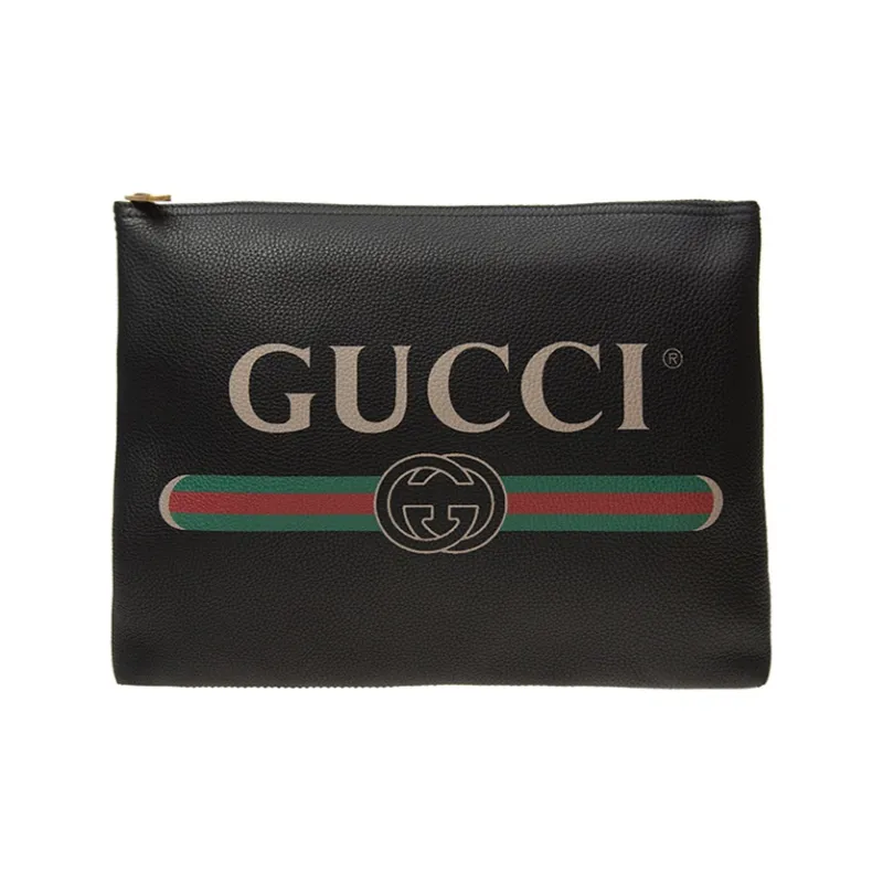 GUCCI Leather Clutch Medium Size Unisex Black-0