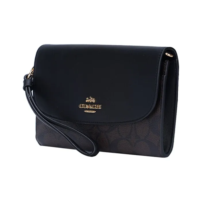 COACH Gemma Cross-Stitch Leather Portable One Shoulder Shoulder Bag Crossbody Bag Small Size Women's Dark Brown & Black-1